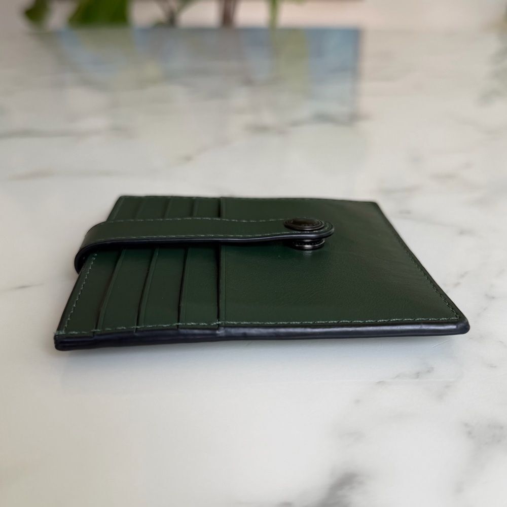 Coach Heritage Card Case Dark Clover Green Leather Snap Wallet C3162 Unisex - Picture 7 of 11
